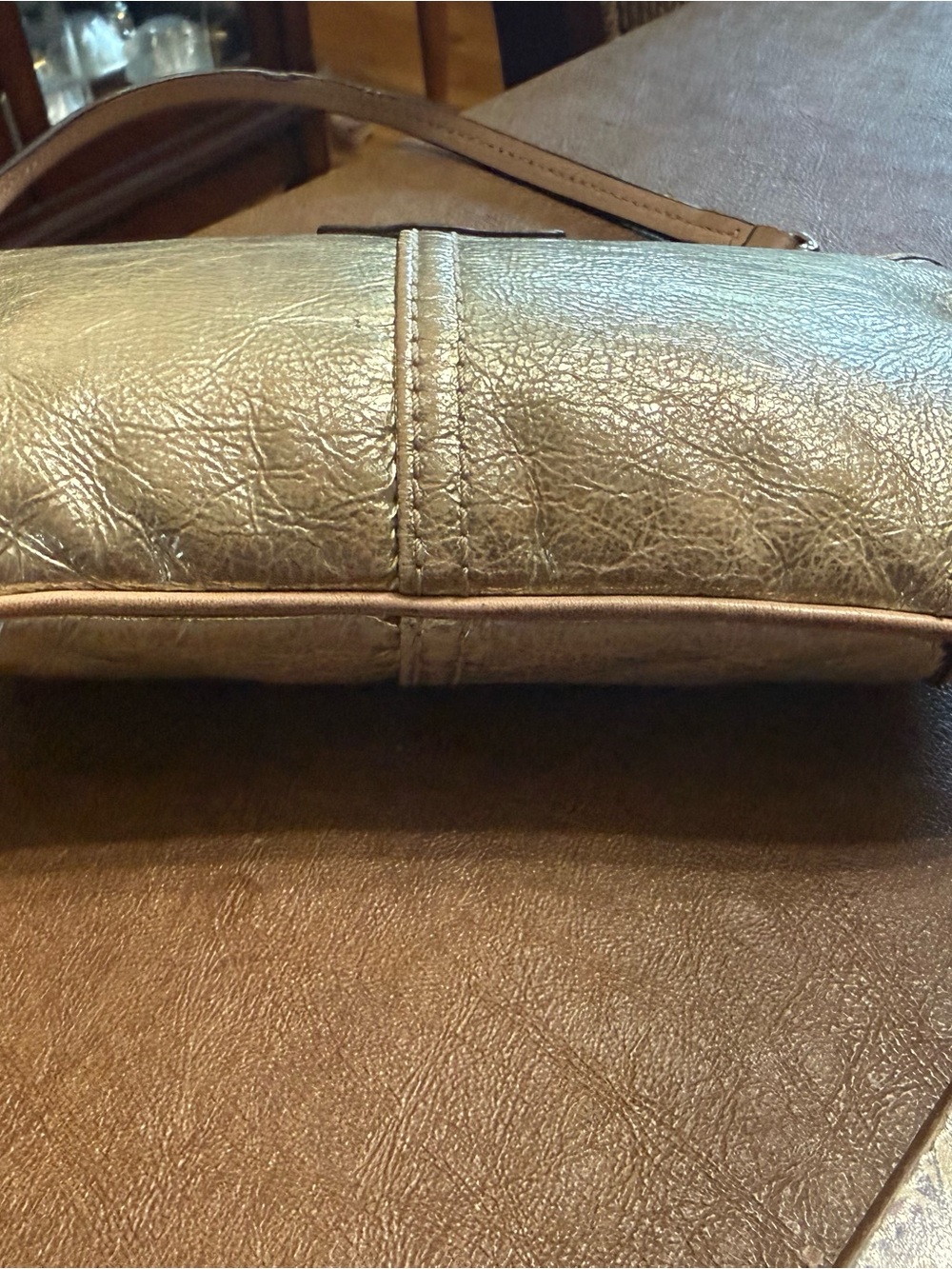Coach Metallic Gold Leather Wristlet with Tan Trim - Picture 4 of 8